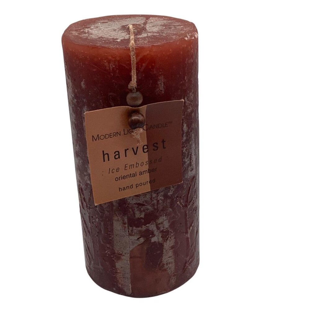 Modern Light Pillar Candle Harvest Ice Embossed Oriental Amber Hand Poured